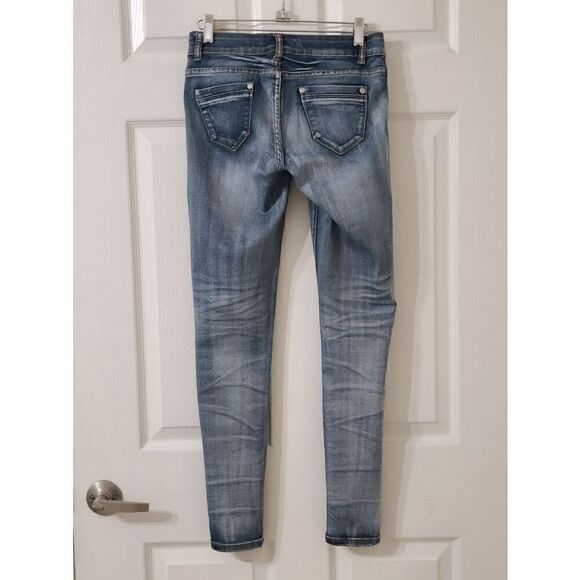 FREE CULTURE Blue Washed Y2K Women’s Junior’s Low Rise Skinny Denim Jeans Size 3 - Picture 2 of 16